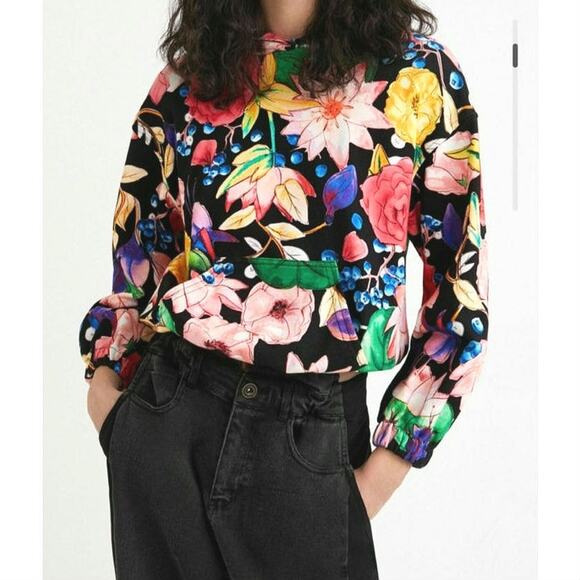 Desigual Tops - Desigual Floral Tropical Sweatshirt Hooded Kangaroo Front Pocket Lightweight S